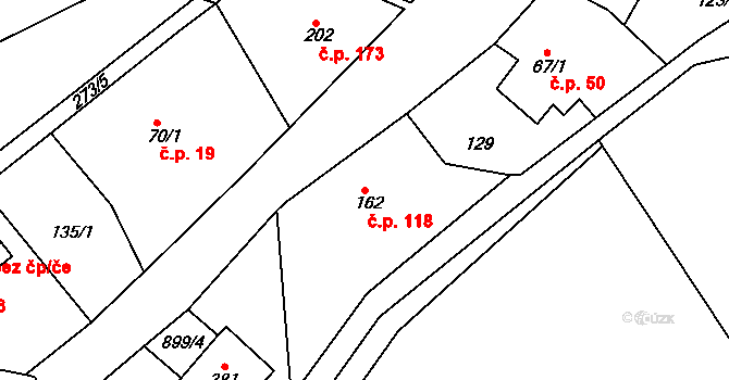 Žďárky 118 na parcele st. 162 v KÚ Žďárky, Katastrální mapa