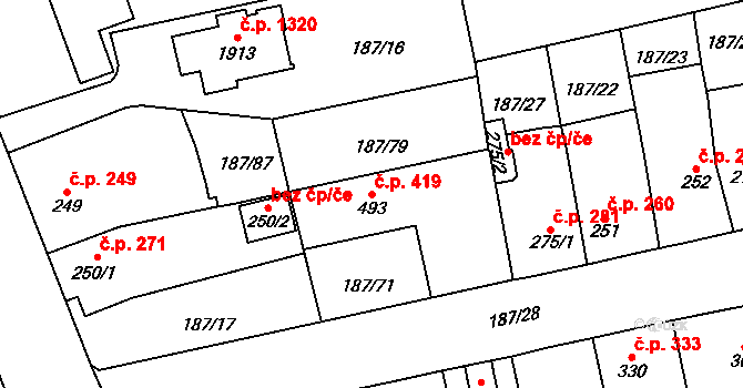 Svítkov 419, Pardubice na parcele st. 493 v KÚ Svítkov, Katastrální mapa