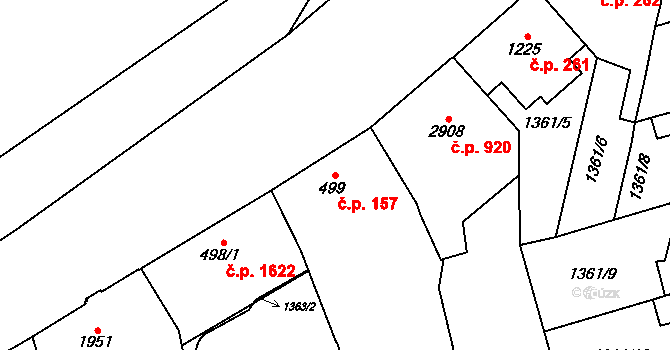 Bílé Předměstí 157, Pardubice na parcele st. 499 v KÚ Pardubice, Katastrální mapa