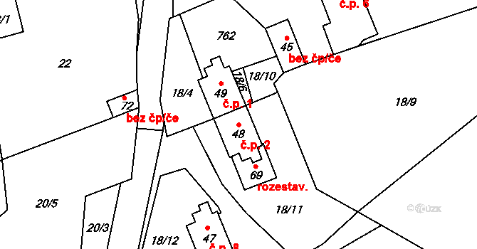 Radhostice 2 na parcele st. 48 v KÚ Radhostice, Katastrální mapa