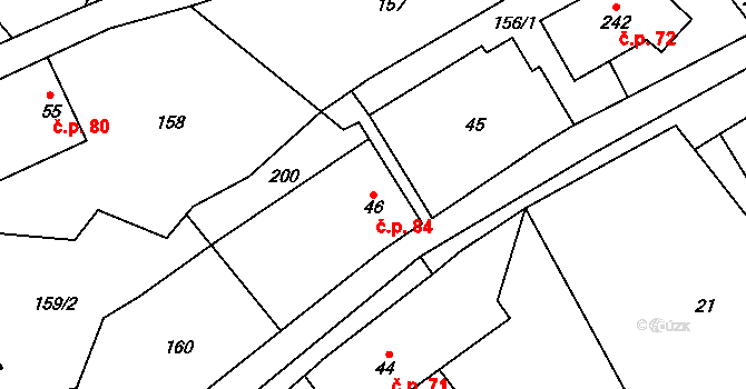 Luboměř 84 na parcele st. 46 v KÚ Luboměř, Katastrální mapa