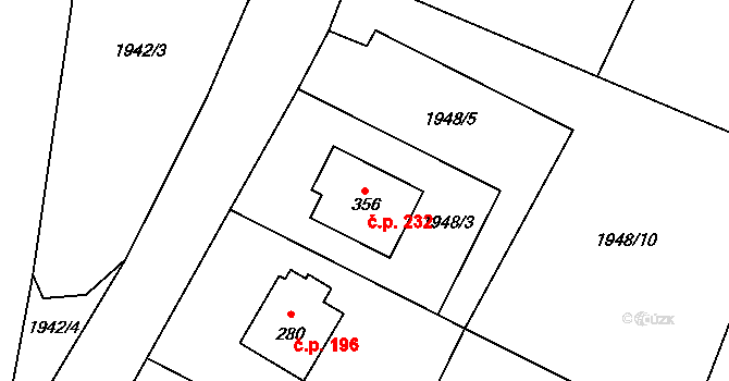 Tísek 232 na parcele st. 356 v KÚ Tísek, Katastrální mapa