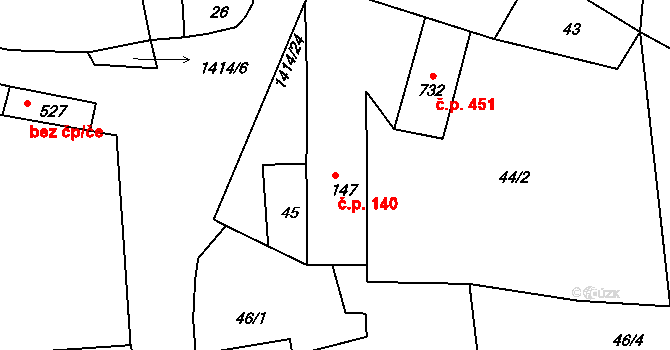 Lhenice 140 na parcele st. 147 v KÚ Lhenice, Katastrální mapa