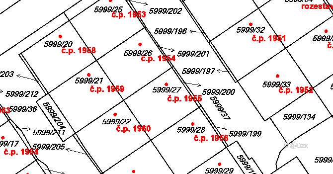 Velké Meziříčí 1955 na parcele st. 5999/27 v KÚ Velké Meziříčí, Katastrální mapa