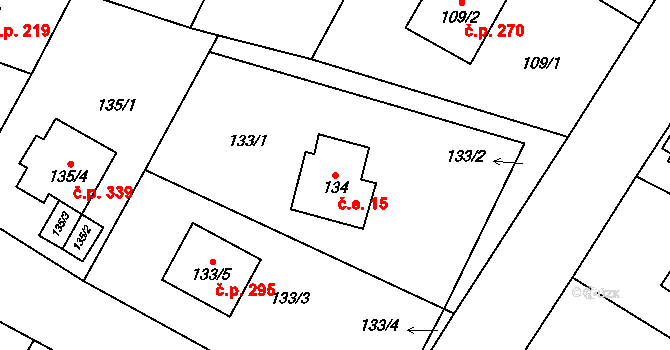 Senec 15, Zruč-Senec na parcele st. 134 v KÚ Senec u Plzně, Katastrální mapa