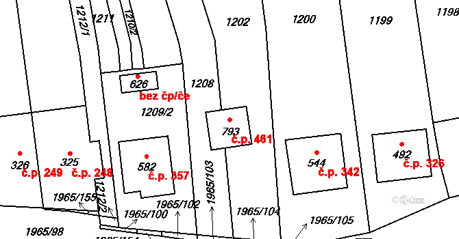 Louky 461, Zlín na parcele st. 793 v KÚ Louky nad Dřevnicí, Katastrální mapa