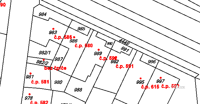 Chotěboř 592 na parcele st. 989 v KÚ Chotěboř, Katastrální mapa