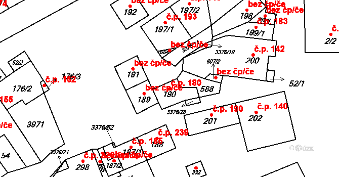 Uherčice 180 na parcele st. 190 v KÚ Uherčice u Hustopečí, Katastrální mapa