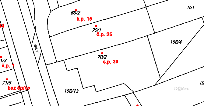 Kasárna 30, Znojmo na parcele st. 70/2 v KÚ Mramotice, Katastrální mapa