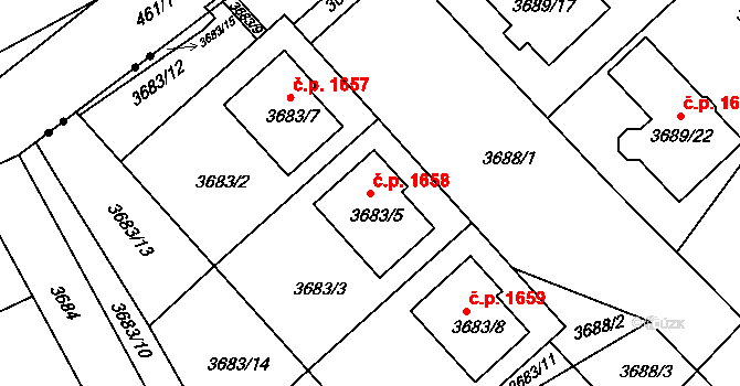 Polánka 1658, Moravský Krumlov na parcele st. 3683/5 v KÚ Moravský Krumlov, Katastrální mapa