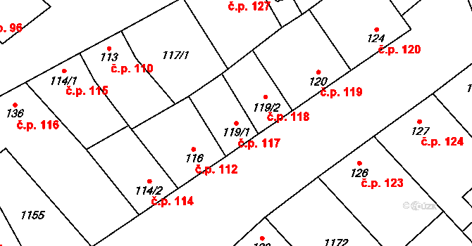 Želetice 117 na parcele st. 119/1 v KÚ Želetice u Znojma, Katastrální mapa