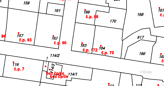 Sedlec 172, Kutná Hora na parcele st. 163 v KÚ Sedlec u Kutné Hory, Katastrální mapa