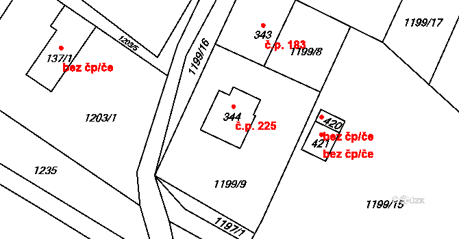 Guty 225, Třinec na parcele st. 344 v KÚ Guty, Katastrální mapa