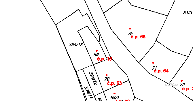 Páleček 16, Klobuky na parcele st. 69 v KÚ Páleček, Katastrální mapa