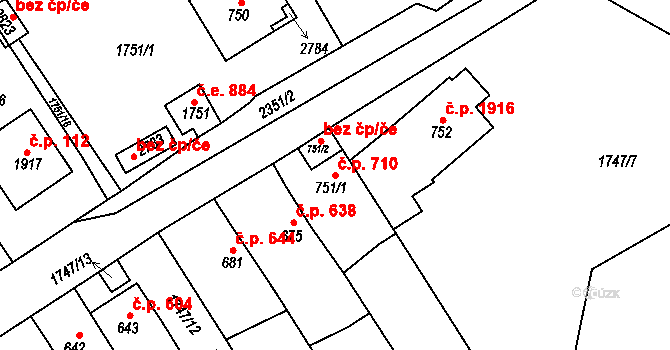 Tišnov 710 na parcele st. 751/1 v KÚ Tišnov, Katastrální mapa