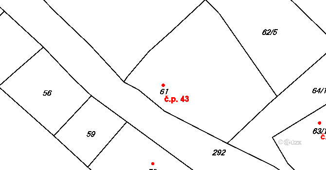 Opavice 43, Město Albrechtice na parcele st. 61 v KÚ Opavice, Katastrální mapa