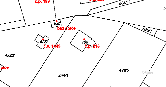 Ládví 218, Kamenice na parcele st. 108 v KÚ Ládví, Katastrální mapa