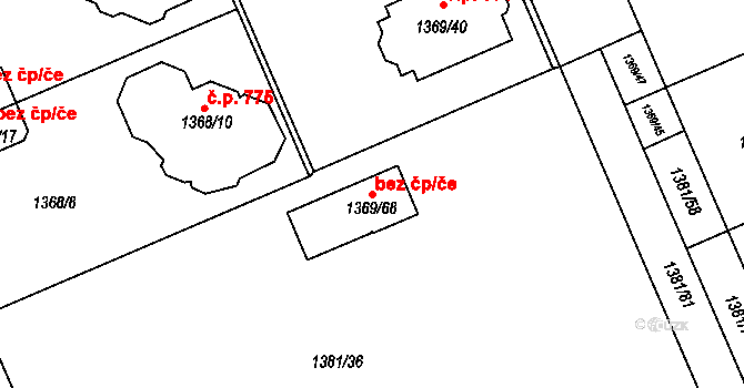 Plzeň 149311389 na parcele st. 1369/68 v KÚ Bručná, Katastrální mapa