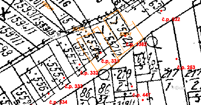 Lanžhot 331 na parcele st. 553/1 v KÚ Lanžhot, Katastrální mapa
