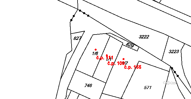 Smilovice 111 na parcele st. 1/6 v KÚ Rakovec, Katastrální mapa