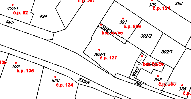 Kosmonosy 127 na parcele st. 394/1 v KÚ Kosmonosy, Katastrální mapa