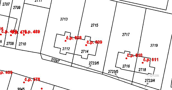 Mimoň I 609, Mimoň na parcele st. 2714 v KÚ Mimoň, Katastrální mapa