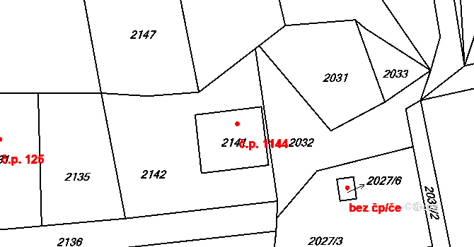 Zubří 1144 na parcele st. 2141 v KÚ Zubří, Katastrální mapa
