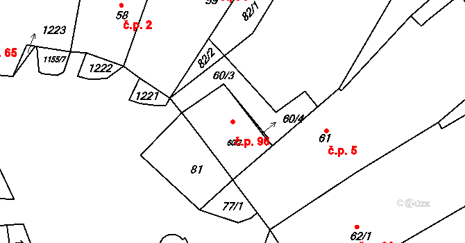 Jezdovice 96 na parcele st. 60/2 v KÚ Jezdovice, Katastrální mapa