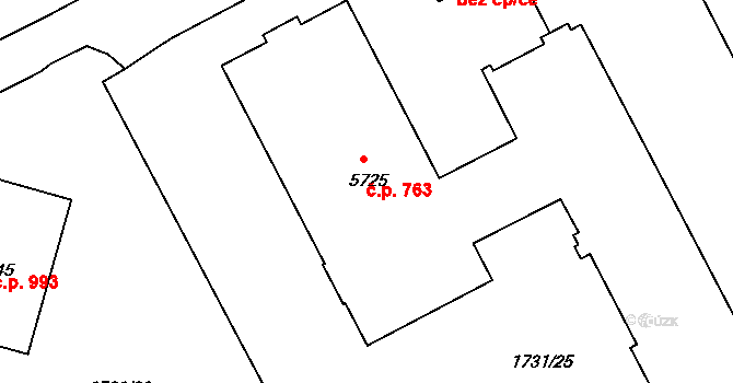 Nové Dvory 763, Třebíč na parcele st. 5725 v KÚ Třebíč, Katastrální mapa