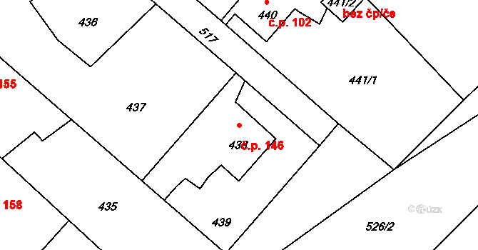 Vrbice 146, Bohumín na parcele st. 438 v KÚ Vrbice nad Odrou, Katastrální mapa