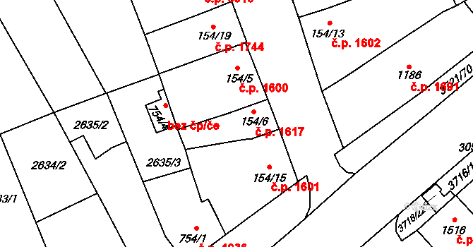 Břeclav 1617 na parcele st. 154/6 v KÚ Břeclav, Katastrální mapa