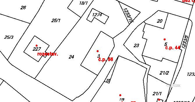 Javorník 56 na parcele st. 3 v KÚ Javorník u Svitav, Katastrální mapa
