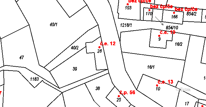 Horská Kamenice 12, Železný Brod na parcele st. 26 v KÚ Horská Kamenice, Katastrální mapa