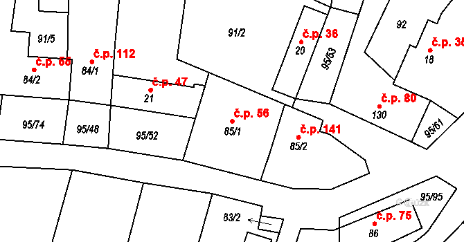 Šošůvka 56 na parcele st. 85/1 v KÚ Šošůvka, Katastrální mapa