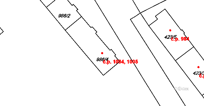 Pelhřimov 1004,1005 na parcele st. 986/4 v KÚ Pelhřimov, Katastrální mapa