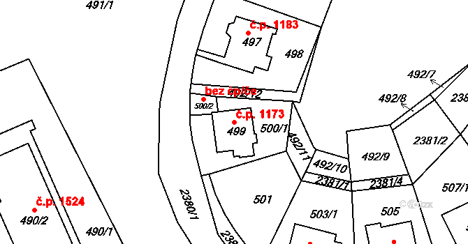 Trnovany 1173, Teplice na parcele st. 499 v KÚ Teplice-Trnovany, Katastrální mapa