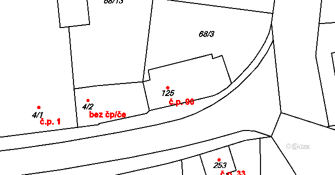 Nasobůrky 90, Litovel na parcele st. 125 v KÚ Nasobůrky, Katastrální mapa