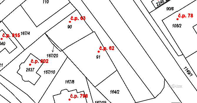 Úšovice 62, Mariánské Lázně na parcele st. 91 v KÚ Úšovice, Katastrální mapa