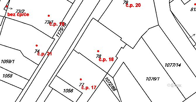 Hamrníky 18, Mariánské Lázně na parcele st. 78 v KÚ Úšovice, Katastrální mapa
