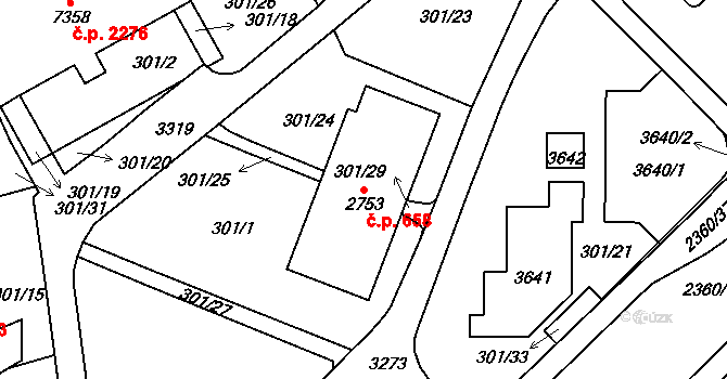 Cheb 658 na parcele st. 2753 v KÚ Cheb, Katastrální mapa