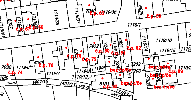 Podchlumí 80, Mladá Boleslav na parcele st. 7432 v KÚ Mladá Boleslav, Katastrální mapa