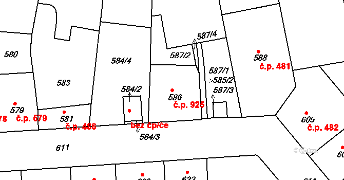 Žižkov 925, Praha na parcele st. 586 v KÚ Žižkov, Katastrální mapa