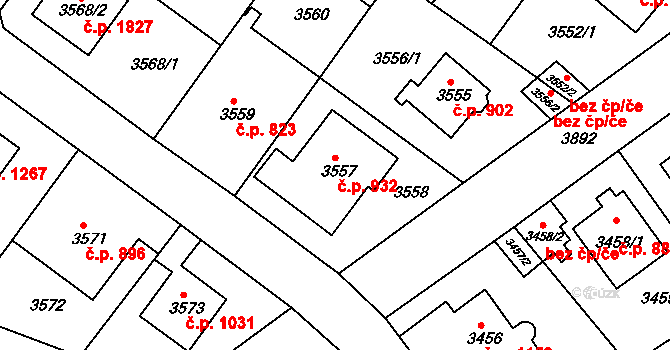 Modřany 932, Praha na parcele st. 3557 v KÚ Modřany, Katastrální mapa