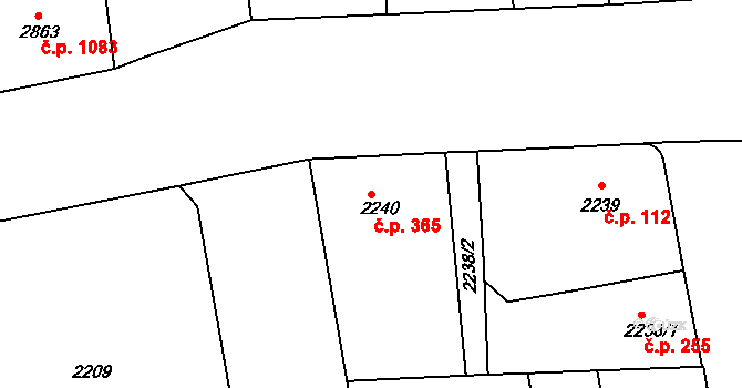 Smíchov 365, Praha na parcele st. 2240 v KÚ Smíchov, Katastrální mapa
