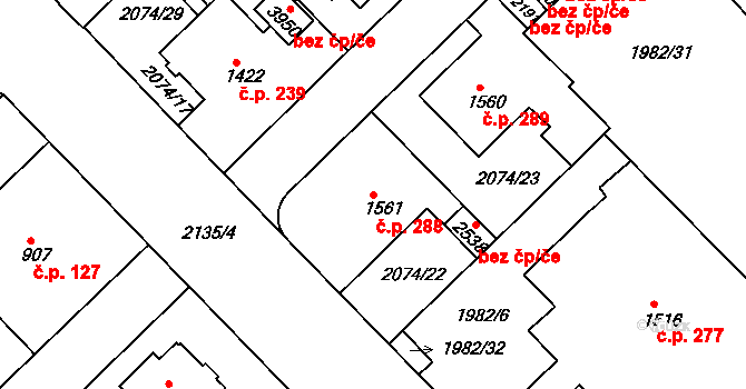 Horní Předměstí 288, Trutnov na parcele st. 1561 v KÚ Trutnov, Katastrální mapa