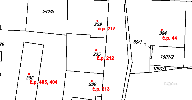 Nový Knín 212 na parcele st. 235 v KÚ Nový Knín, Katastrální mapa