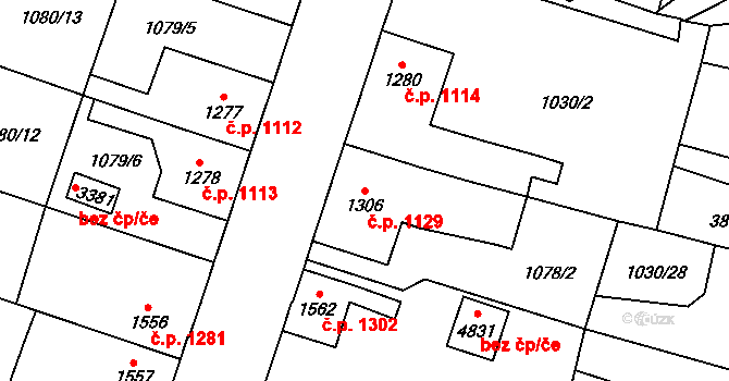 Dvůr Králové nad Labem 1129 na parcele st. 1306 v KÚ Dvůr Králové nad Labem, Katastrální mapa