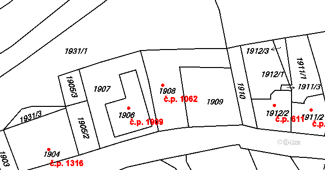 Strážnice 1062 na parcele st. 1908 v KÚ Strážnice na Moravě, Katastrální mapa