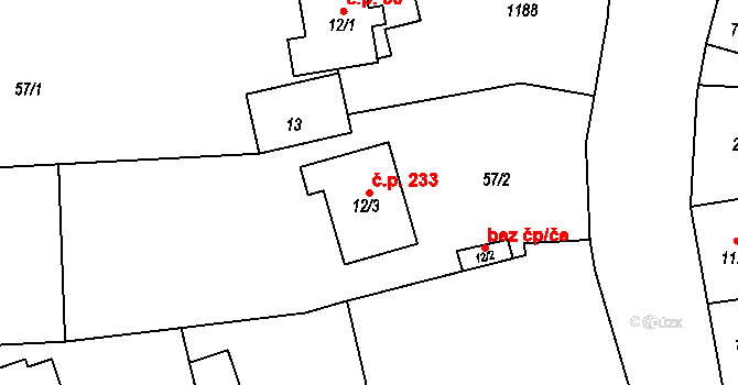 Černovír 233, Olomouc na parcele st. 12/3 v KÚ Černovír, Katastrální mapa