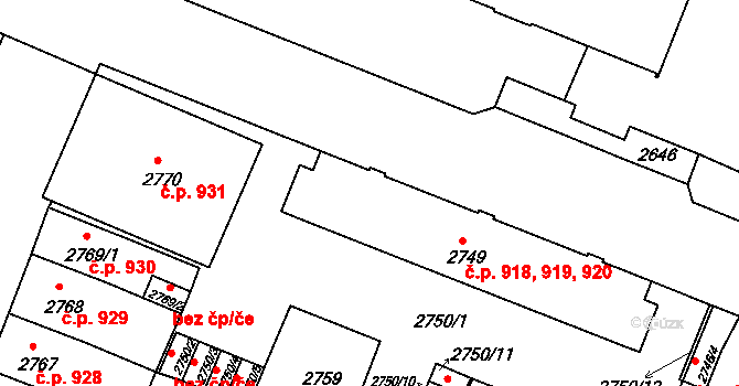 České Budějovice 3 918,919,920, České Budějovice na parcele st. 2749 v KÚ České Budějovice 3, Katastrální mapa